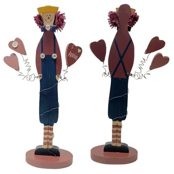 Raggedy Ann and Andy wooden doll figure primitive Country Valentine's Day decor